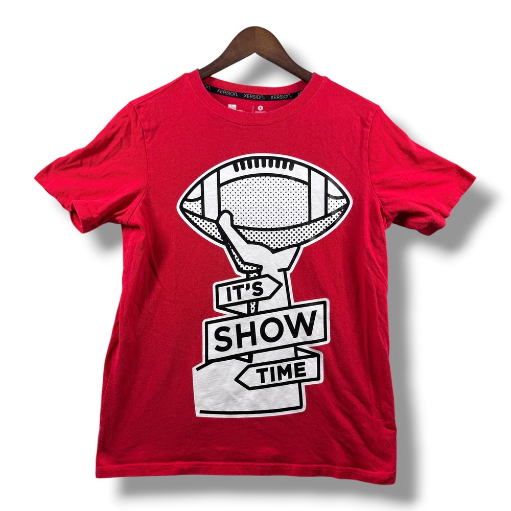 Xersion Boys Red Its Show Time Football Graphic Tee Shirt Husky Size L 14/16